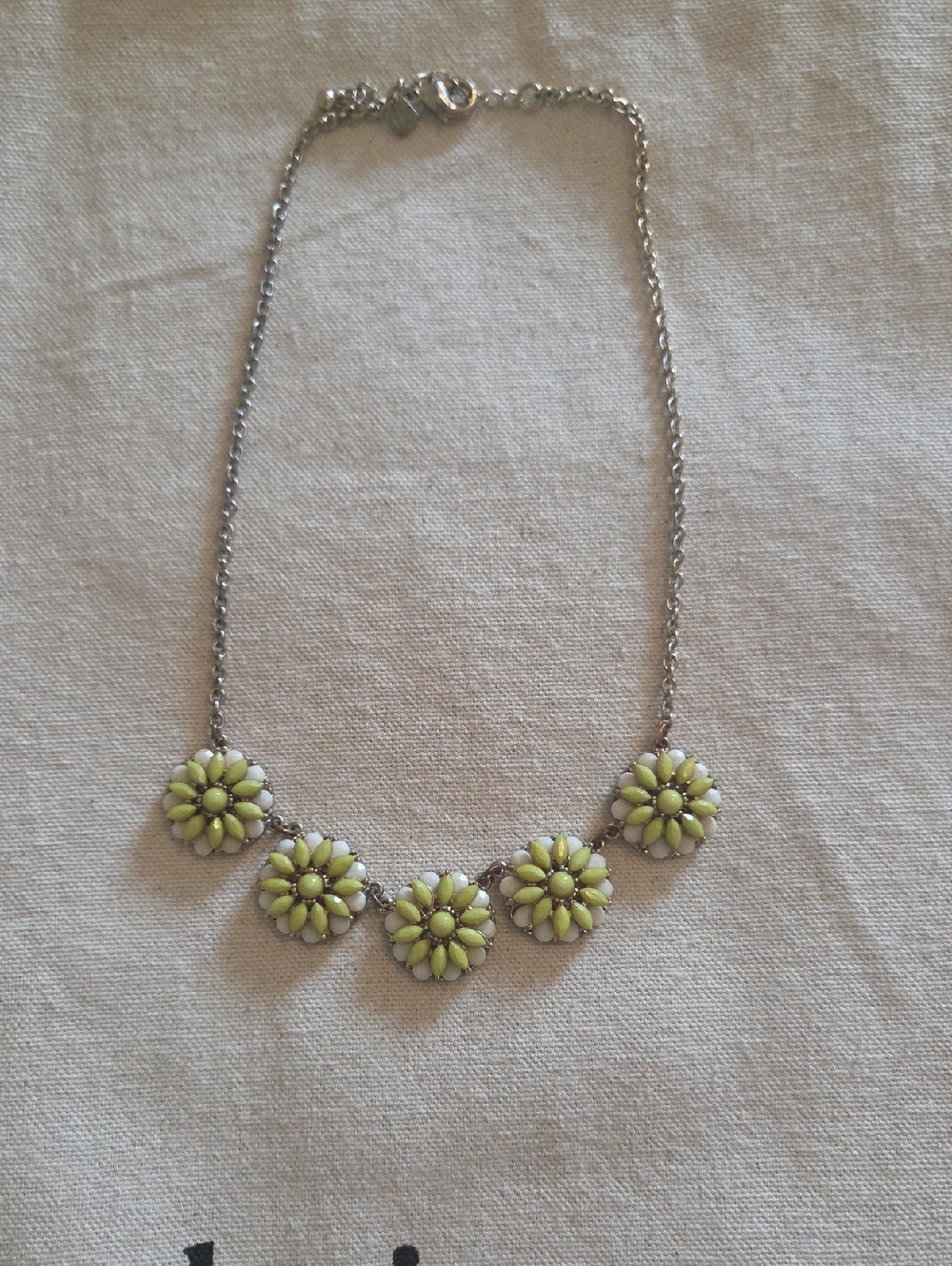 Banana Republic Silver-Tone Necklace with Lime Floral Clusters